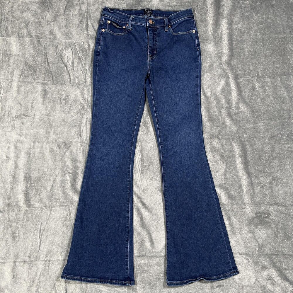 J.CREW Full Length Flare Jeans Womens 25 Blue Dark Wash Mid-Rise Stretch Denim